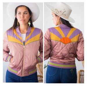 Classic Rock Couture Rising Sun Satin Bomber Jacket Size M